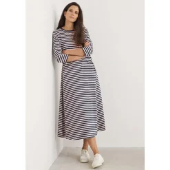 Ivey 3/4 Sleeve T-Shirt Dress in GOTS-Certified Organic Cotton Jersey-Seasalt Cornwall Best