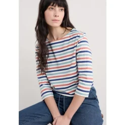 Sailor 3/4 Sleeve Top in GOTS-Certified Organic Cotton Jersey-Seasalt Cornwall Discount